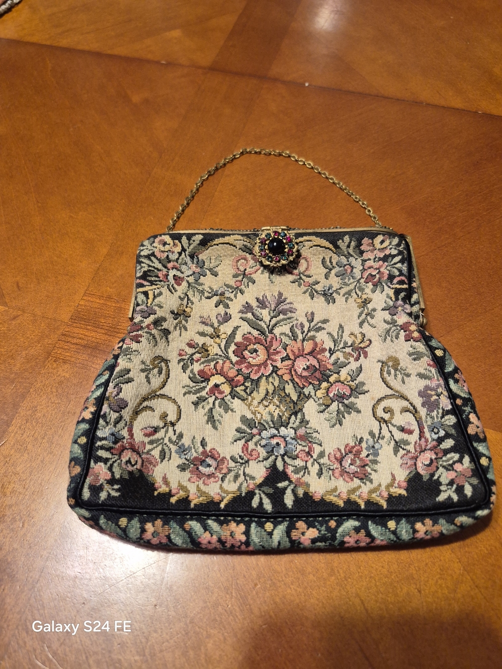 Made In France Floral Tapestry Evening Clutch From France with Jeweled Snap.
